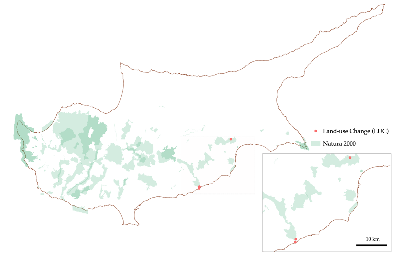 Map showing the location of the construction that took place within Natura 2000 areas between 2022-2023.